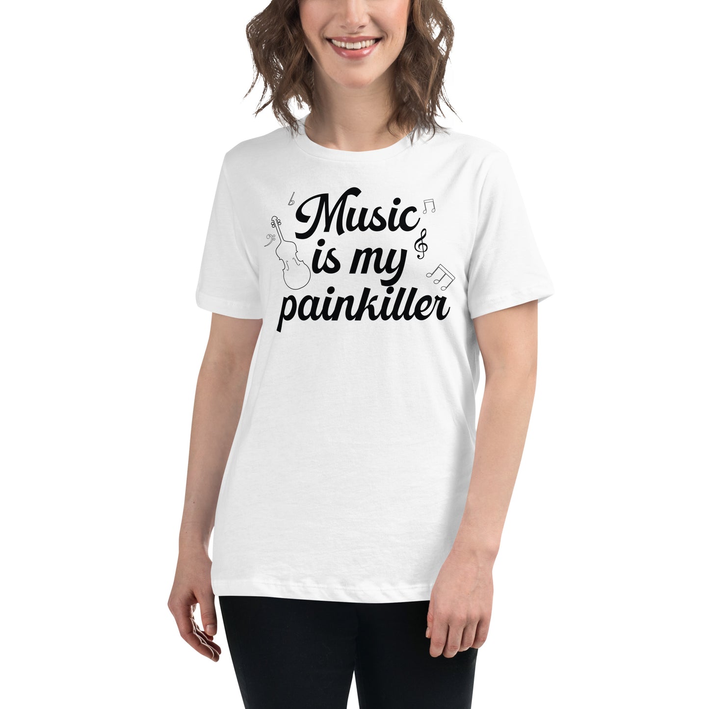 Music is My Painkiller - Notes White Motivational Women’s T-Shirt Lifestyle