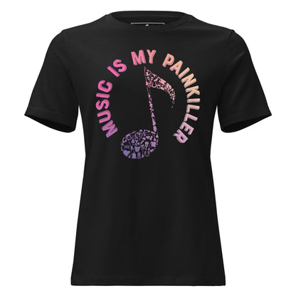 Music is My Painkiller Icon Note Black Motivational Women’s T-Shirt