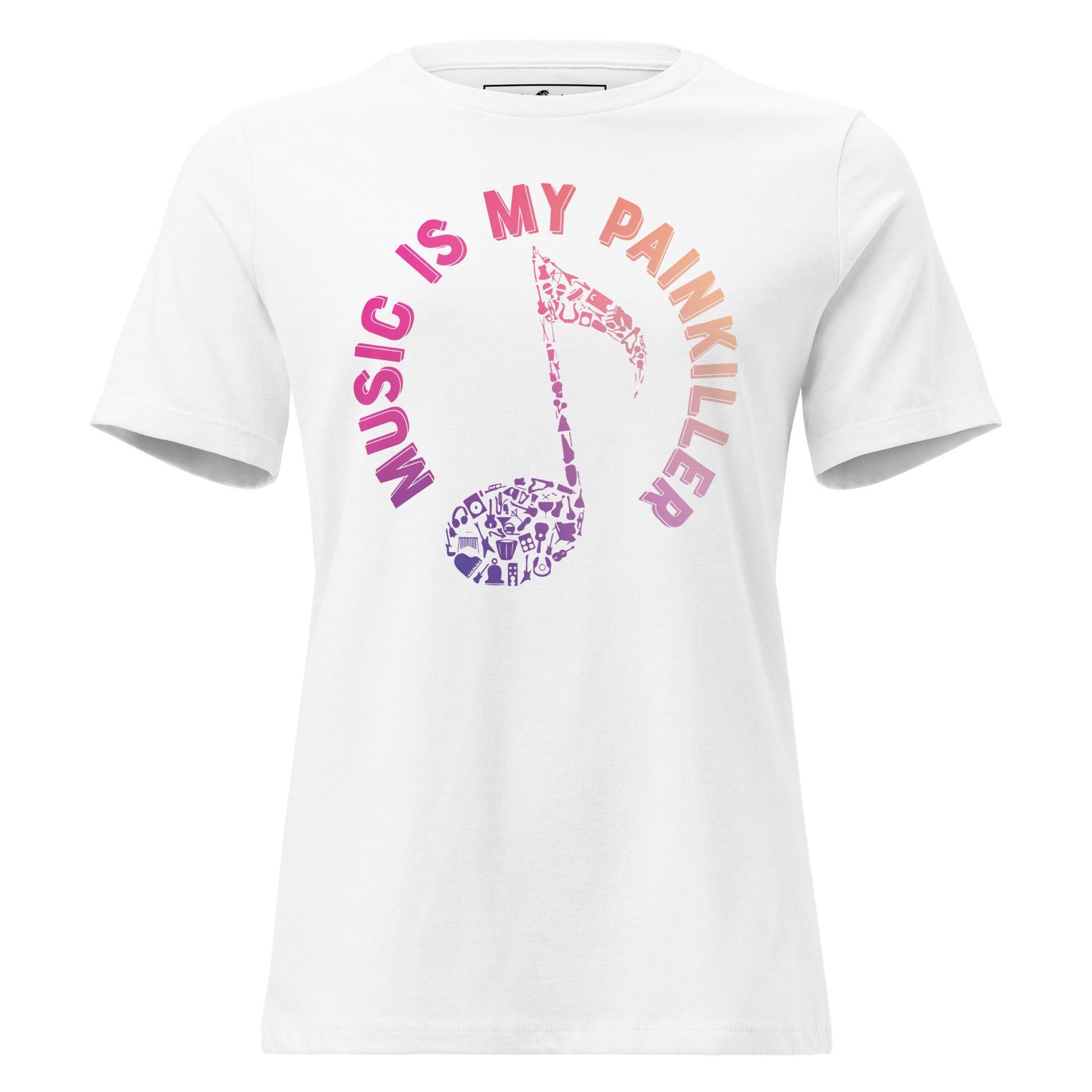 Music is My Painkiller Icon Note White Motivational Women’s T-Shirt