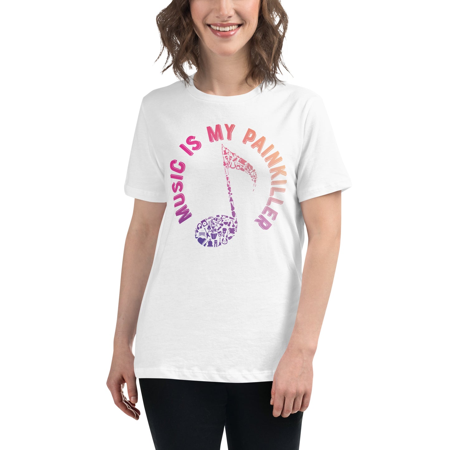 Music is My Painkiller Icon Note White Motivational Women’s T-Shirt Lifestyle