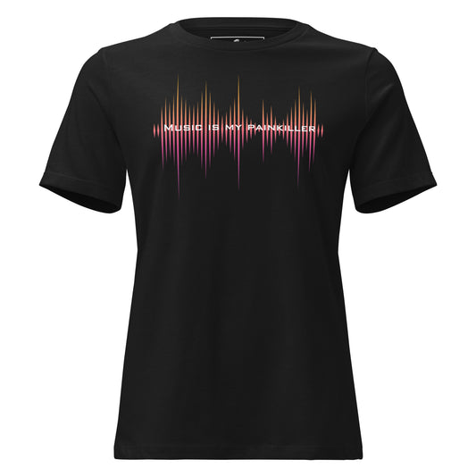 Music is My Painkiller Soundwave Black Motivational Women’s T-Shirt
