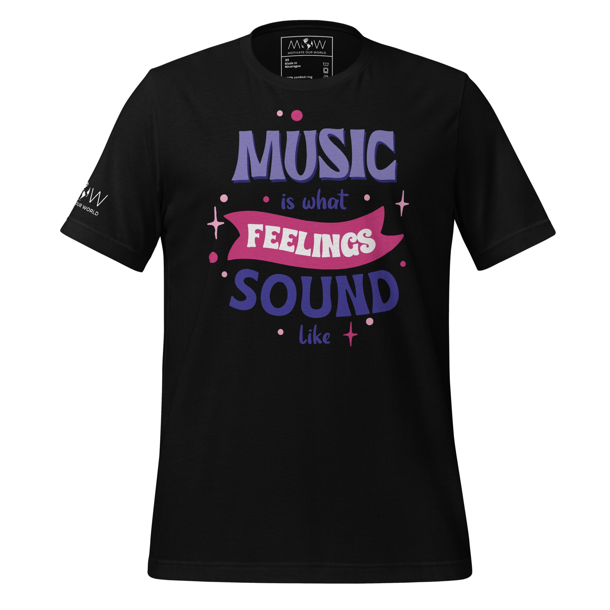 Music is What Feelings Sound Like Black Motivational Men's T-Shirt