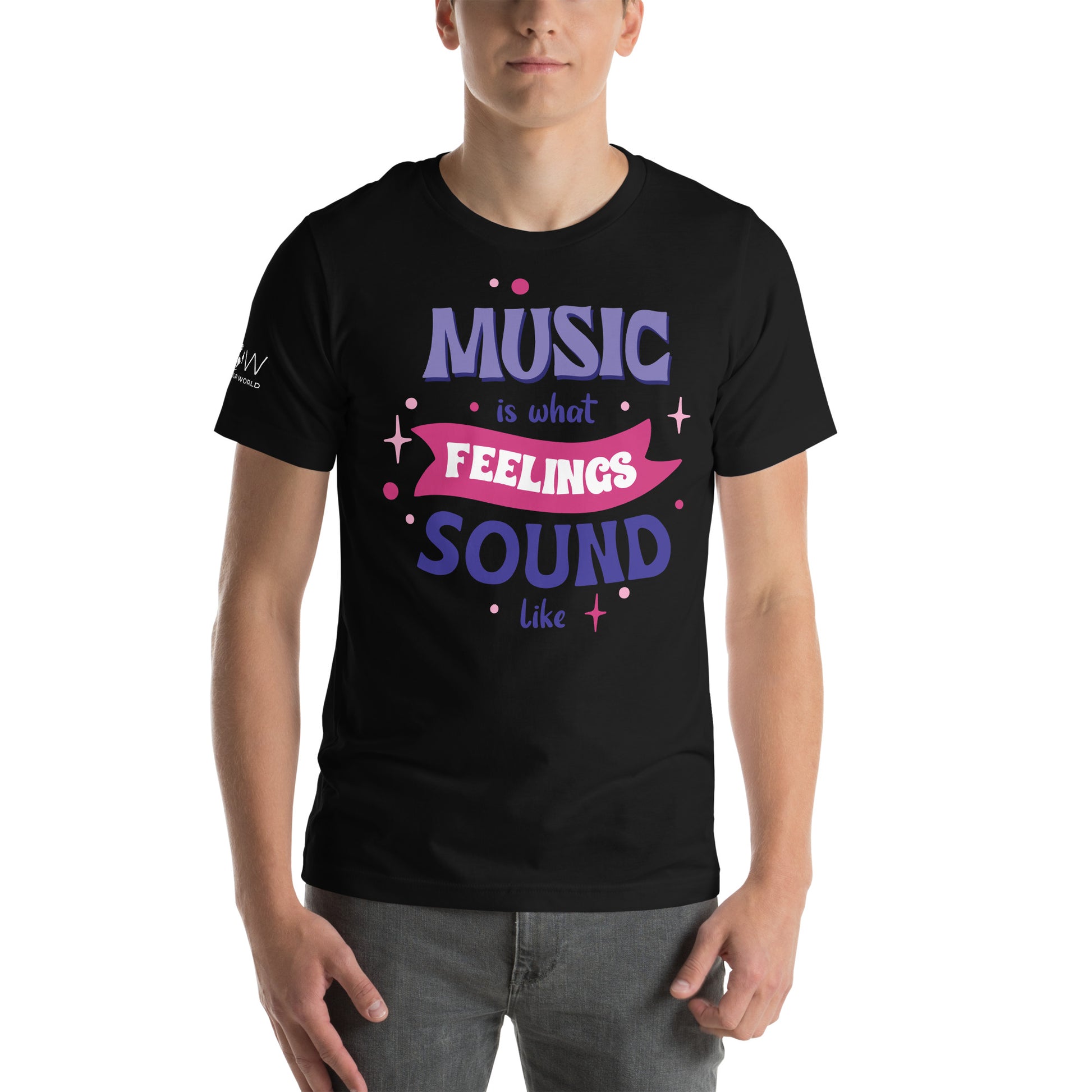 Music is What Feelings Sound Like Black Motivational Men's T-Shirt