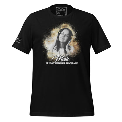 Music is What Feelings Sound Like – Immersive Edition Black Motivational Men's T-Shirt