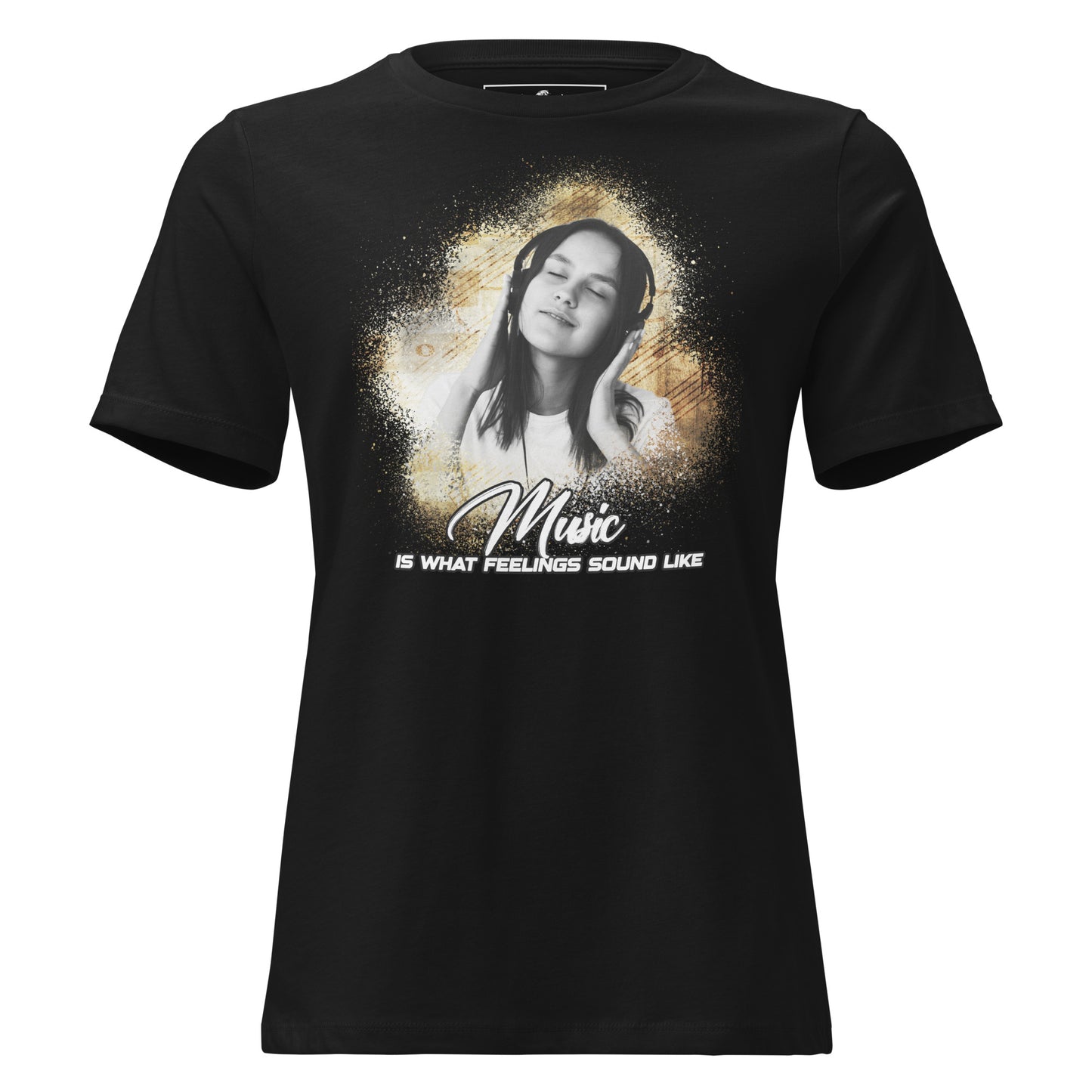 Music is What Feelings Sound Like – Immersive Edition Black Motivational Women’s T-Shirt