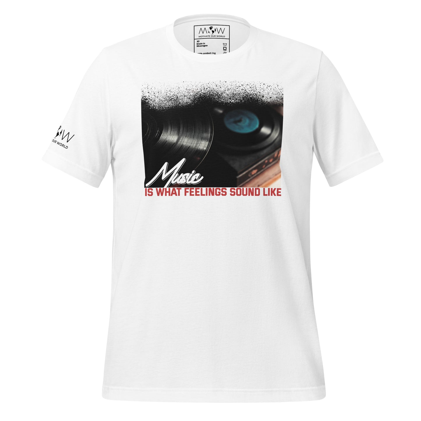 Music is What Feelings Sound Like – Vinyl Edition White Motivational Men's T-Shirt