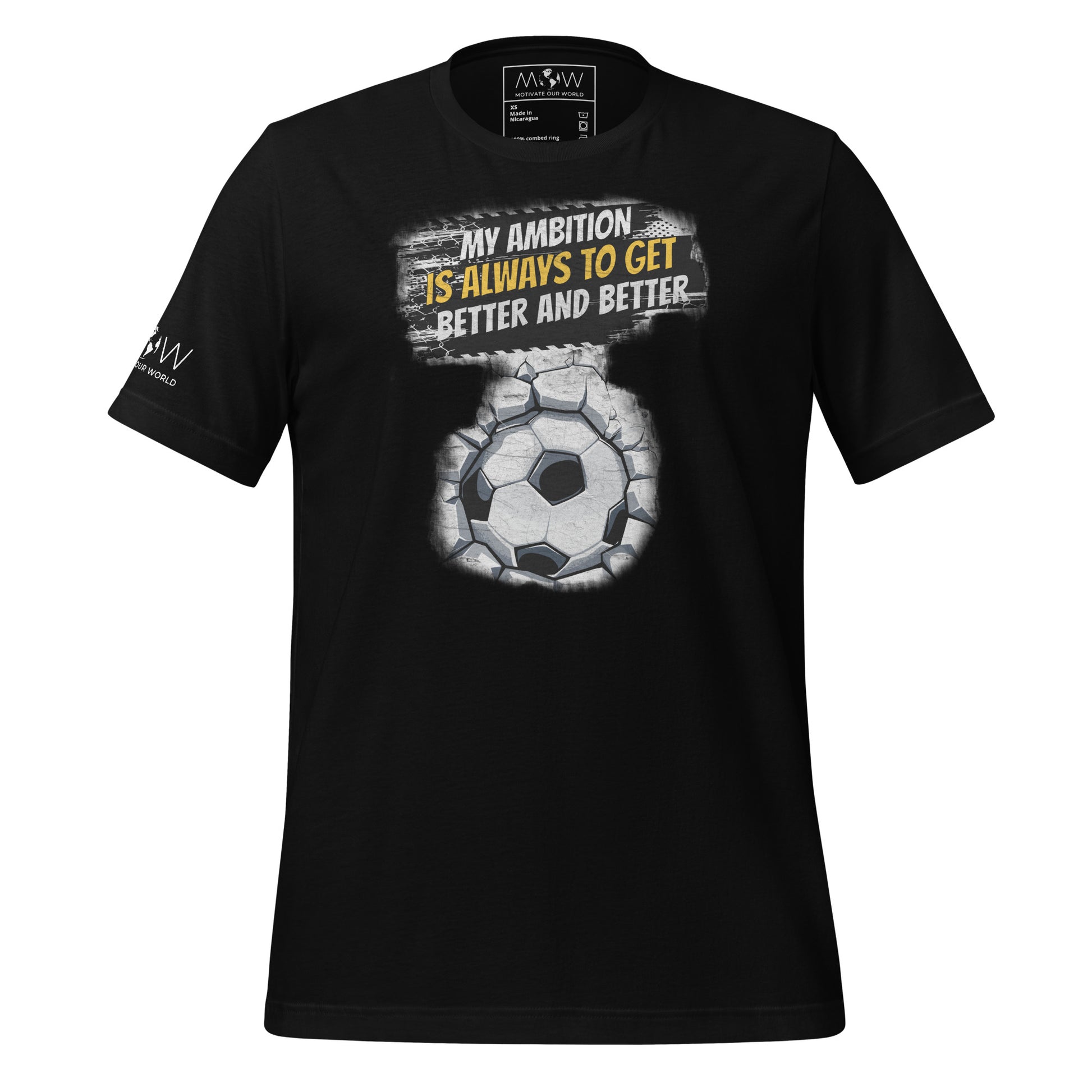 "My Ambition Is Always to Get Better and Better" Soccer Men's Motivational Black T-Shirt