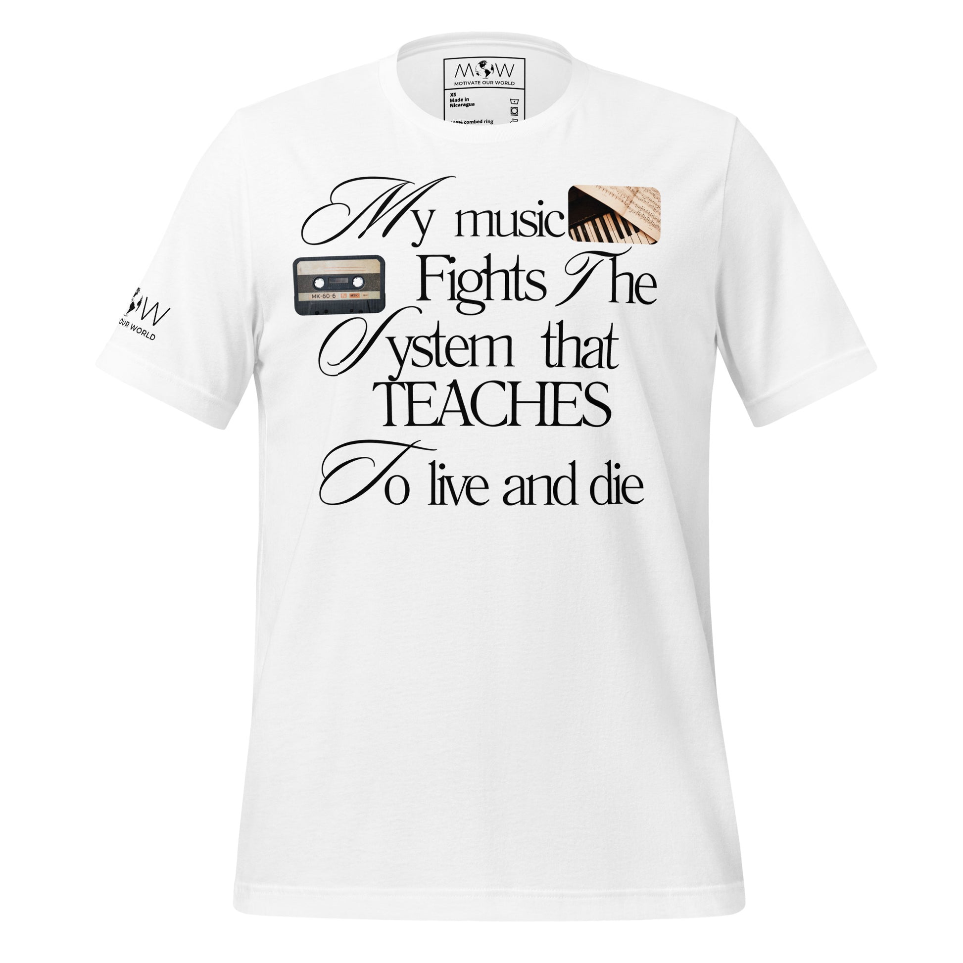My Music Fights the System White Motivational Men's T-Shirt
