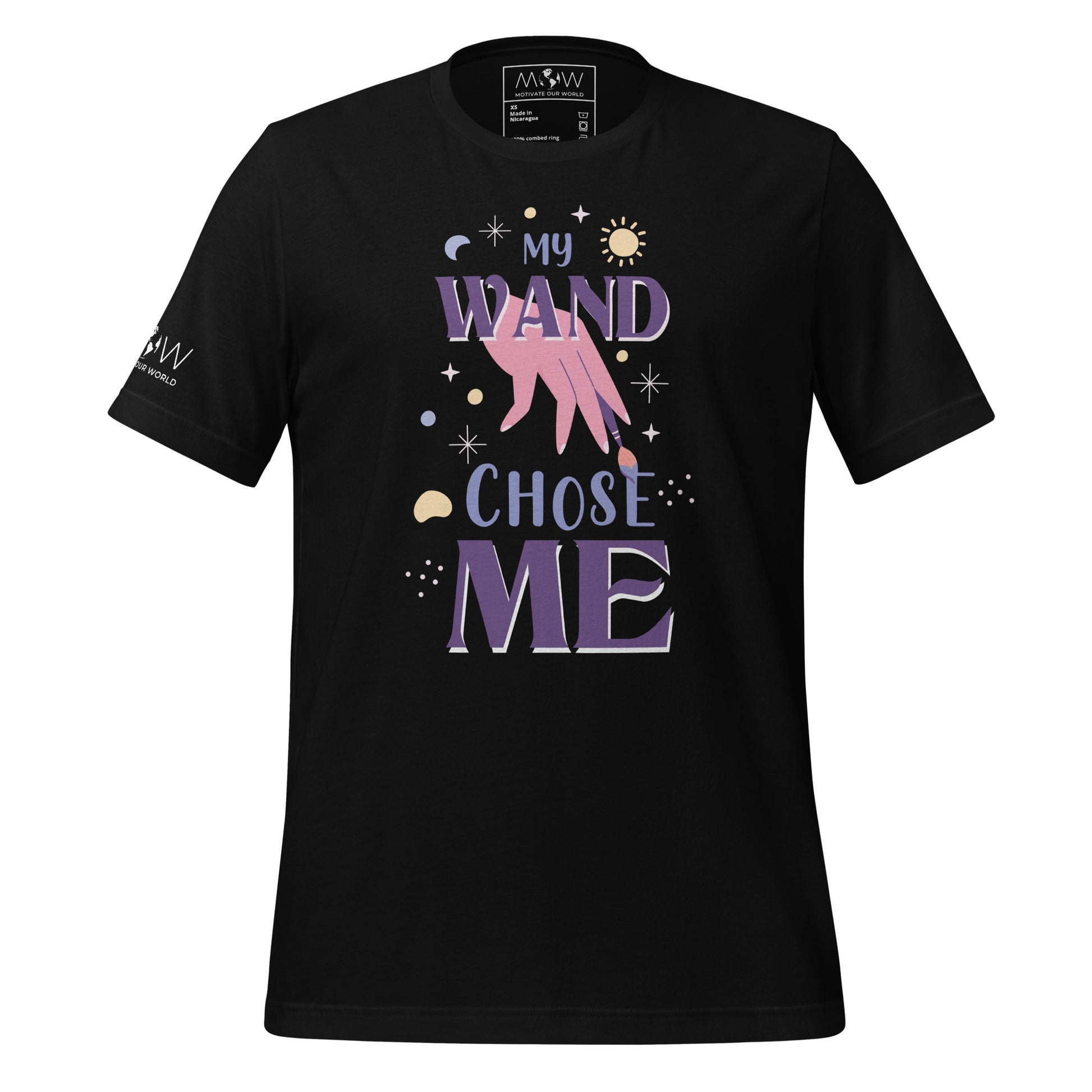 My Wand Chose Me – Magical Hand & Brush Black Motivational Men's T-Shirt