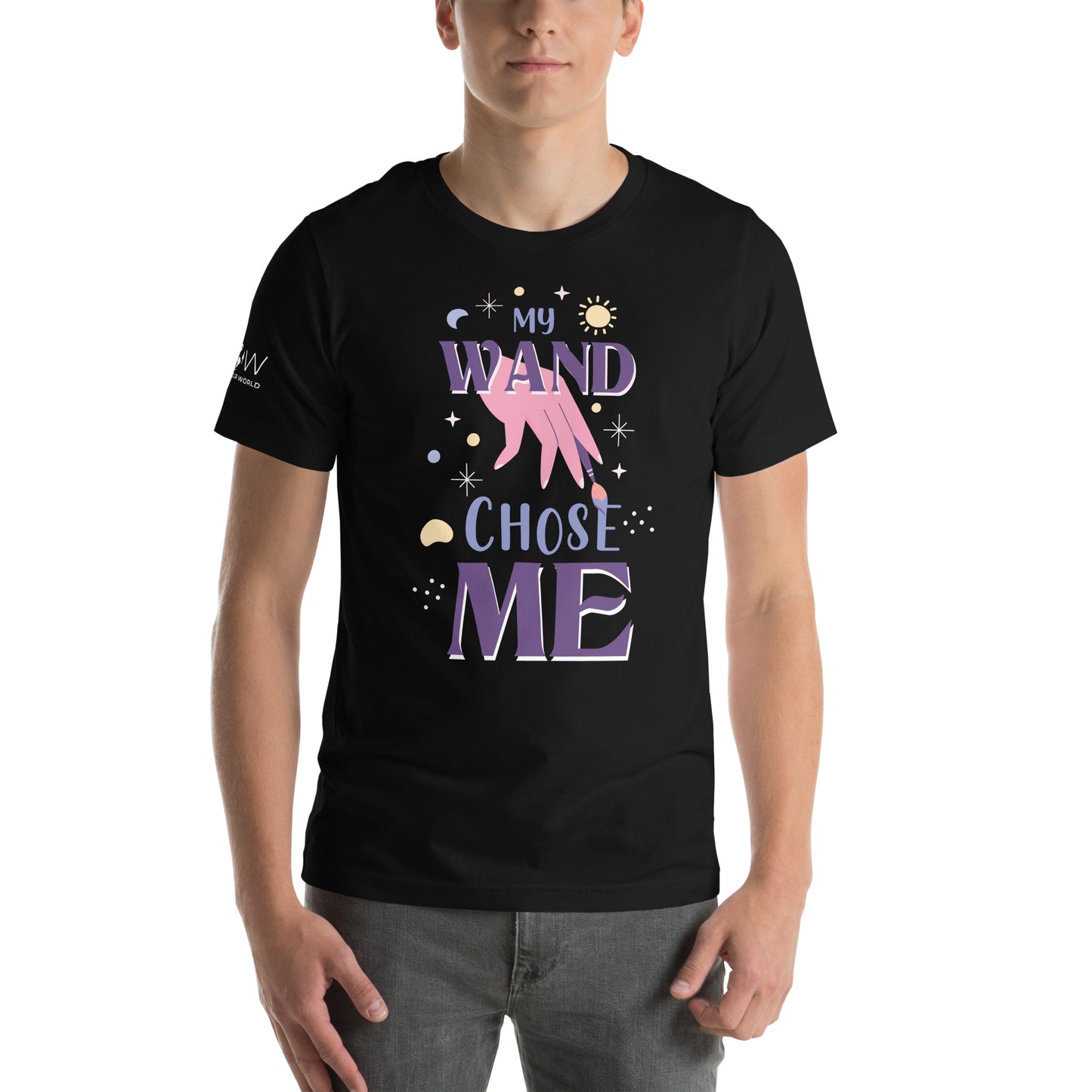 My Wand Chose Me – Magical Hand & Brush Black Motivational Men's T-Shirt