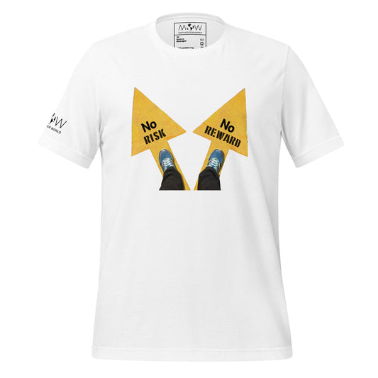 NO RISK NO REWARD Men's Motivational White T-Shirt