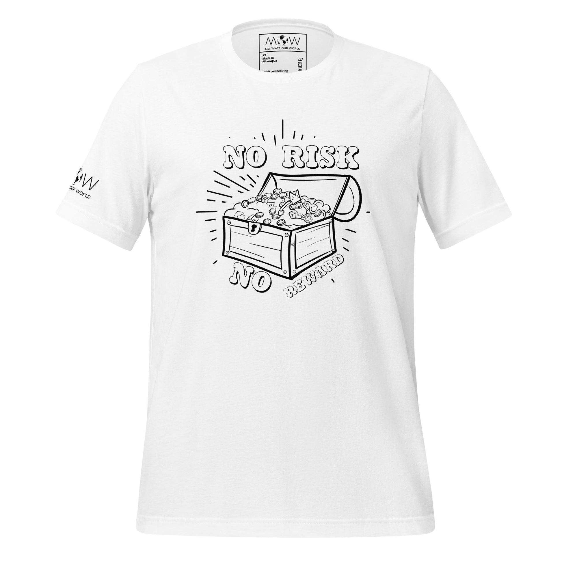 NO RISK NO REWARD Men's Motivational White T-Shirt
