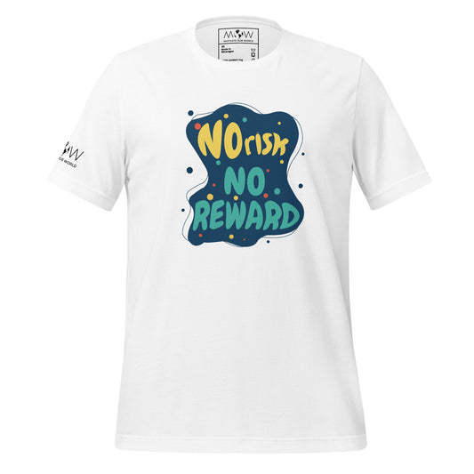 NO RISK NO REWARD Men's Motivational White T-Shirt