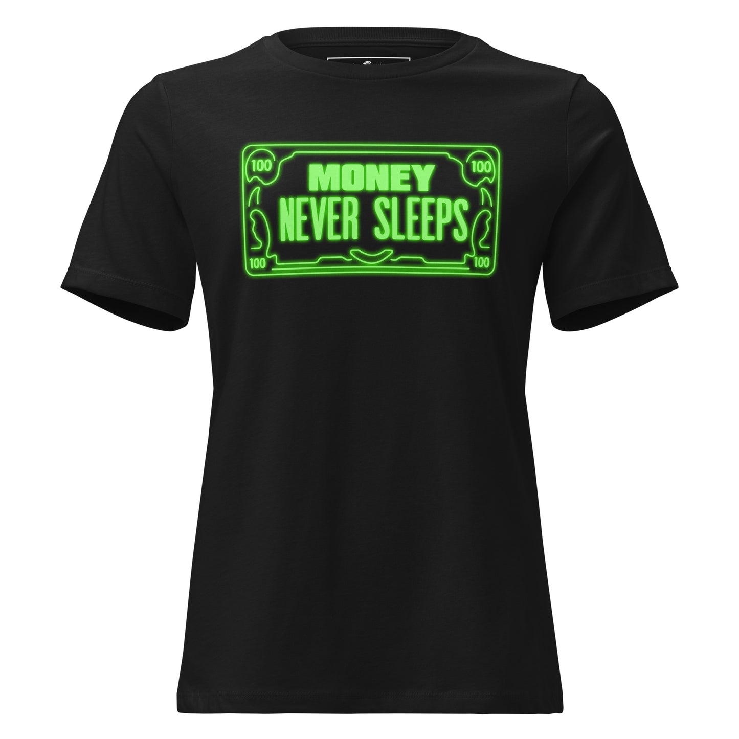 Neon Money Never Sleeps Black Motivational Women’s T-Shirt