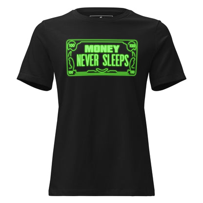 Neon Money Never Sleeps Black Motivational Women’s T-Shirt