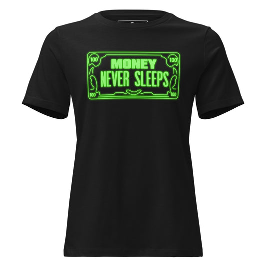 Neon Money Never Sleeps Black Motivational Women’s T-Shirt