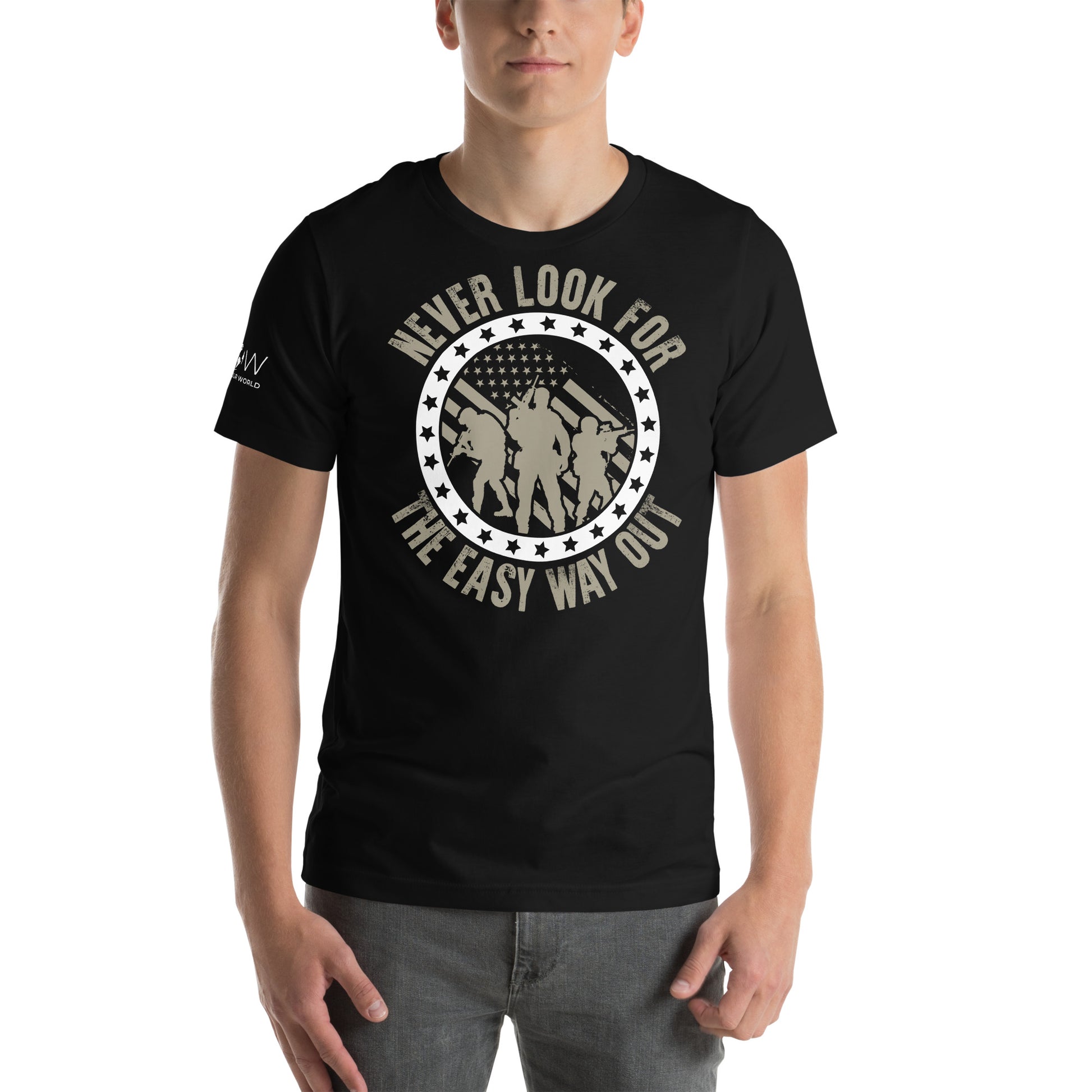Never Look for the Easy Men's Motivational Black T-Shirt
