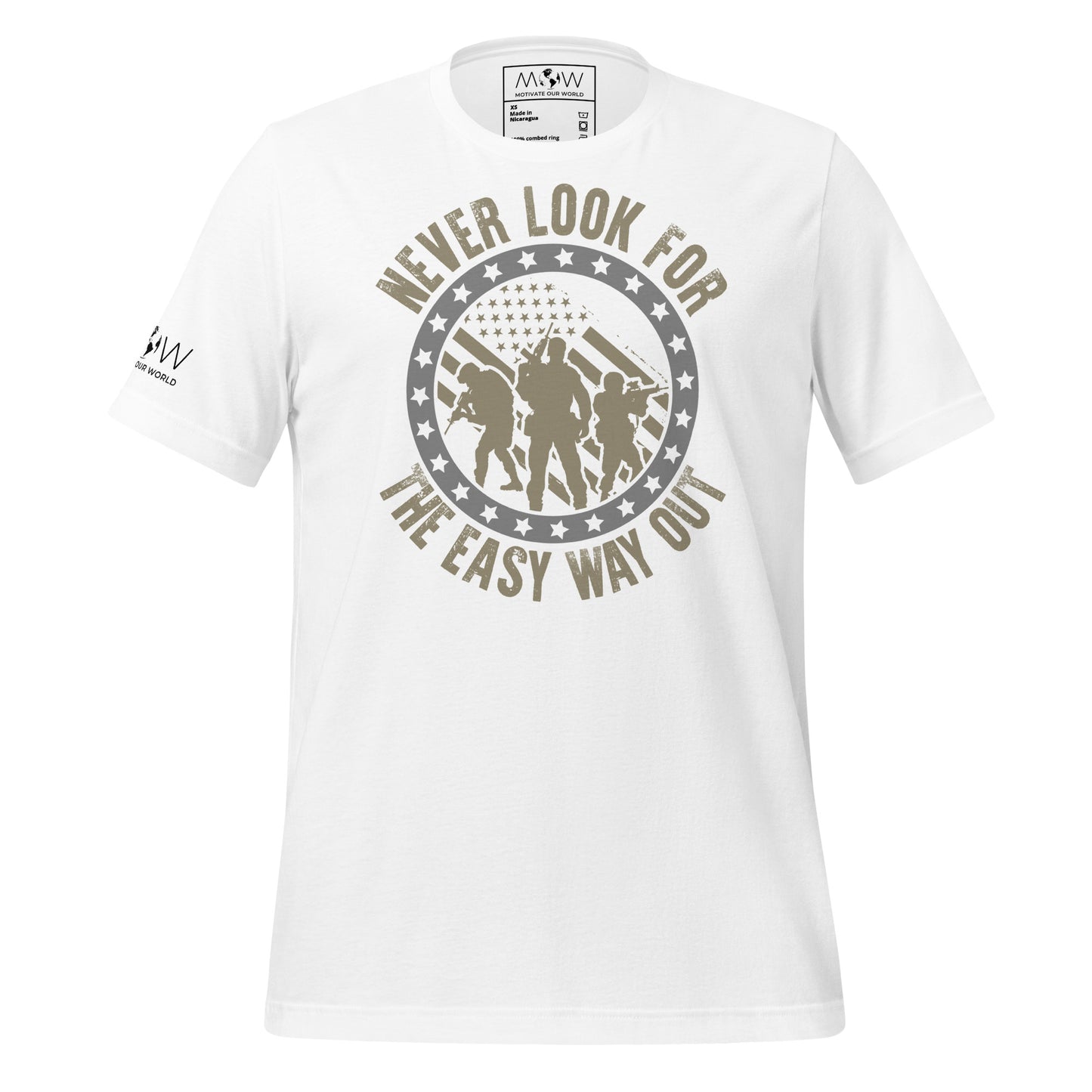 Never Look for the Easy Men's Motivational White  T-Shirt