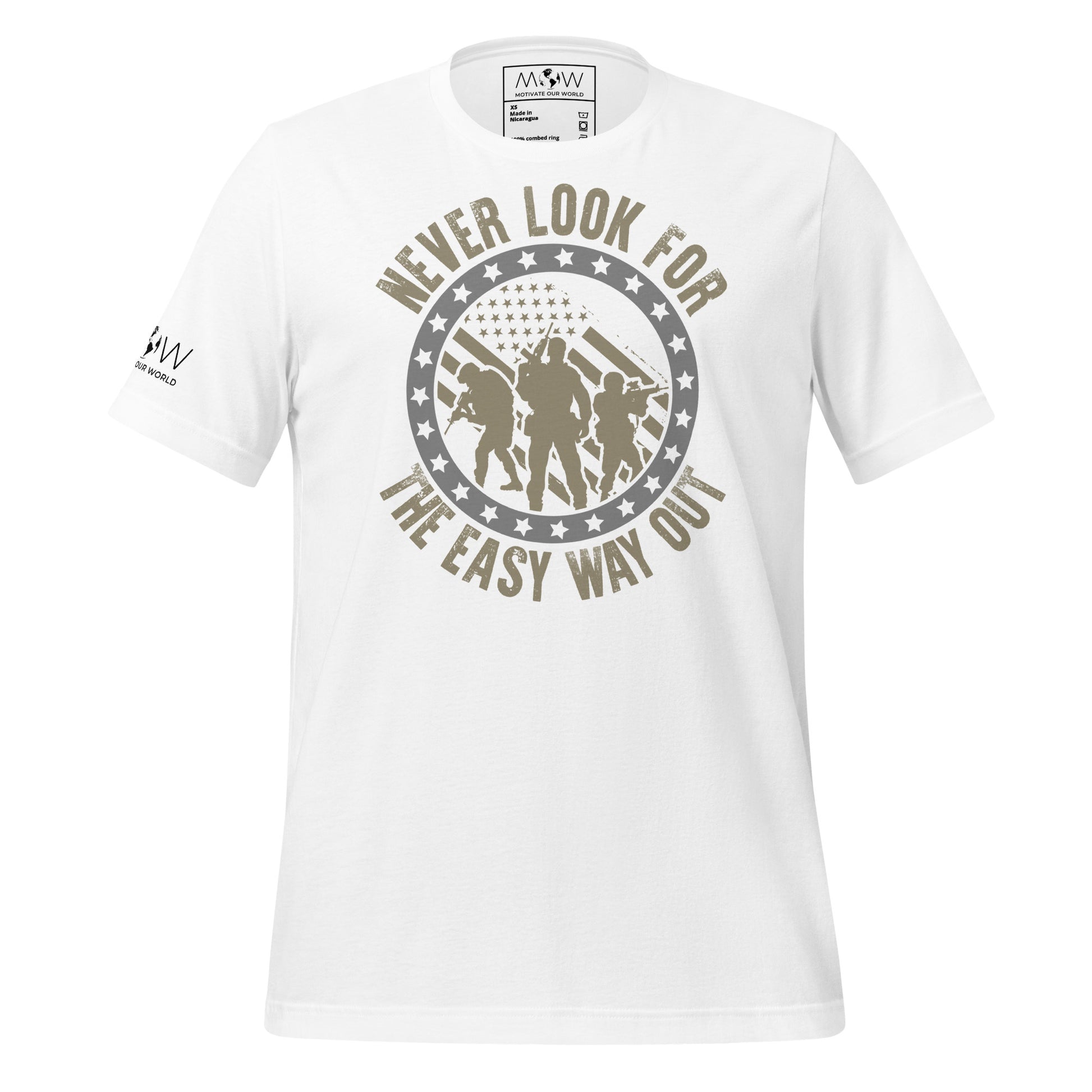 Never Look for the Easy Men's Motivational White  T-Shirt