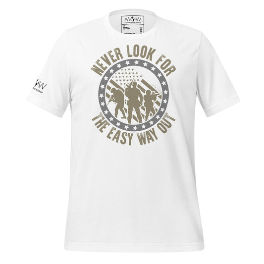 Never Look for the Easy Men's Motivational White  T-Shirt