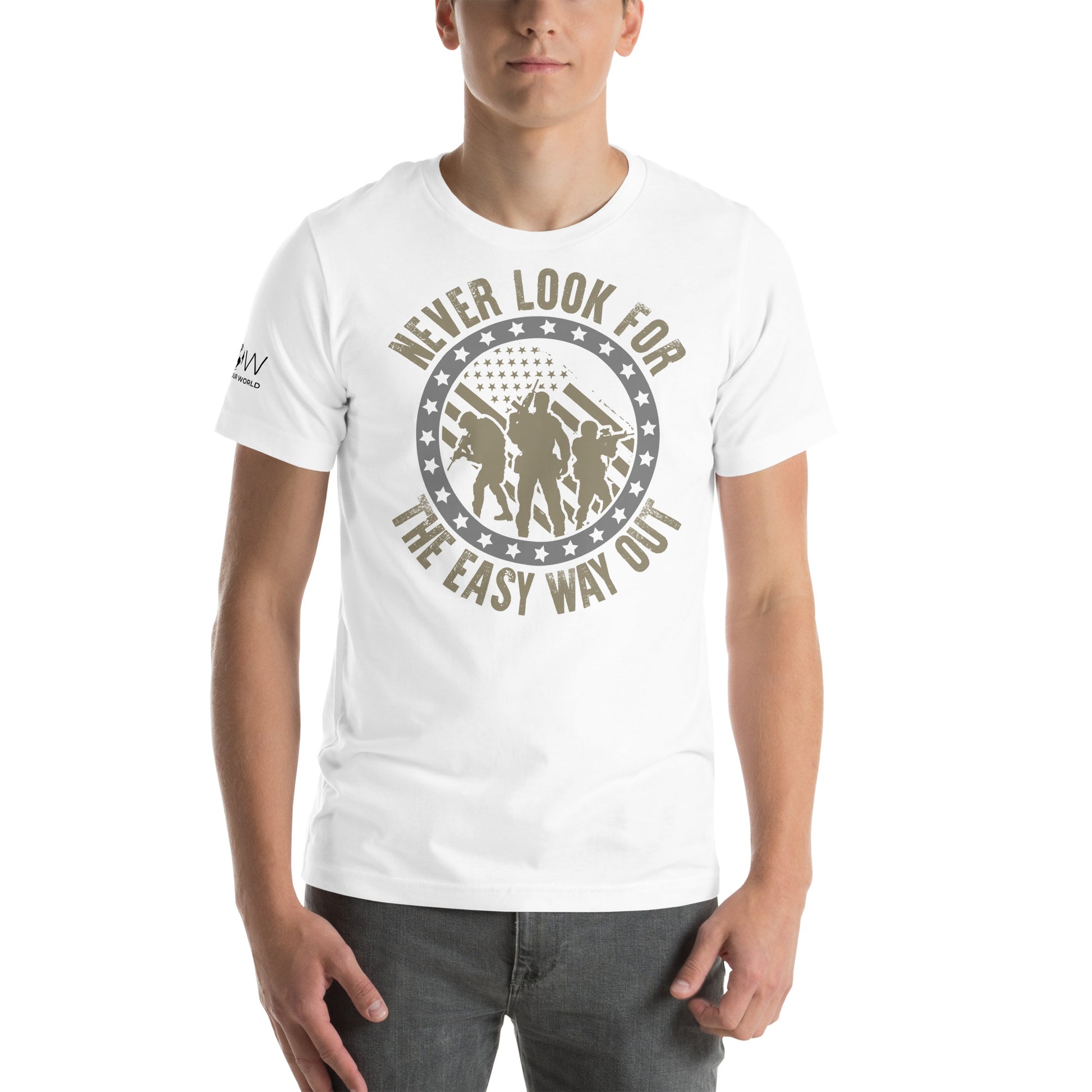 Never Look for the Easy Men's Motivational White  T-Shirt