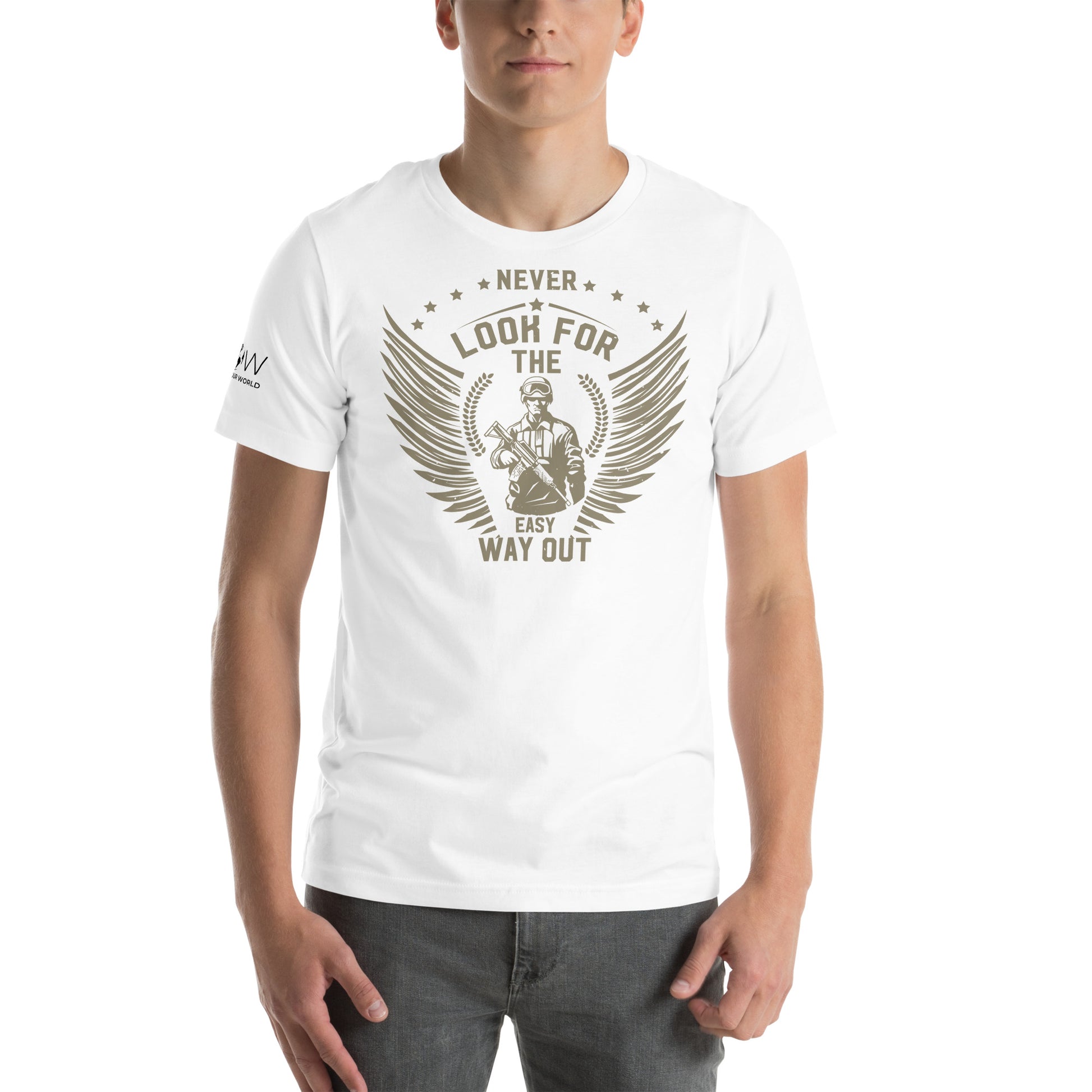 Never Look for the Easy Way Out Men's Motivational White T-Shirt