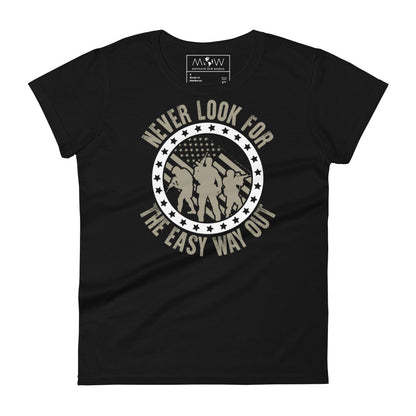 Never Look for the Easy Women’s Motivational Black T-Shirt