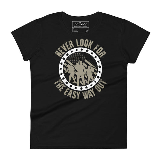 Never Look for the Easy Women’s Motivational Black T-Shirt