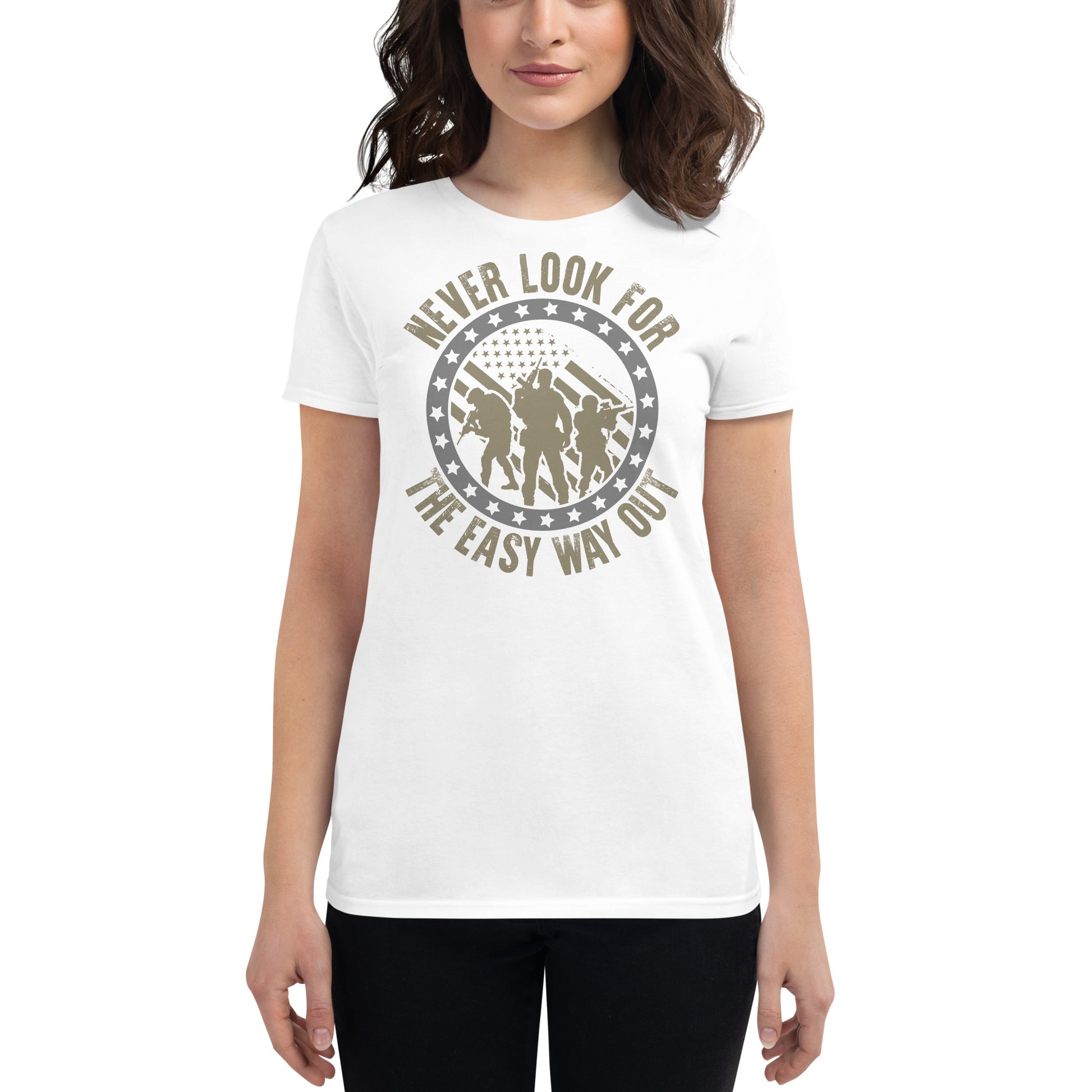Never Look for the Easy Women’s Motivational White T-Shirt