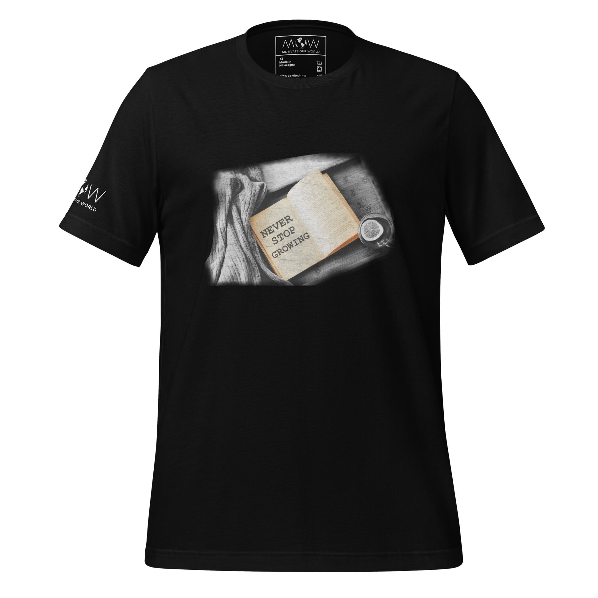 Never Stop Growing Men's Motivational Black T-Shirt