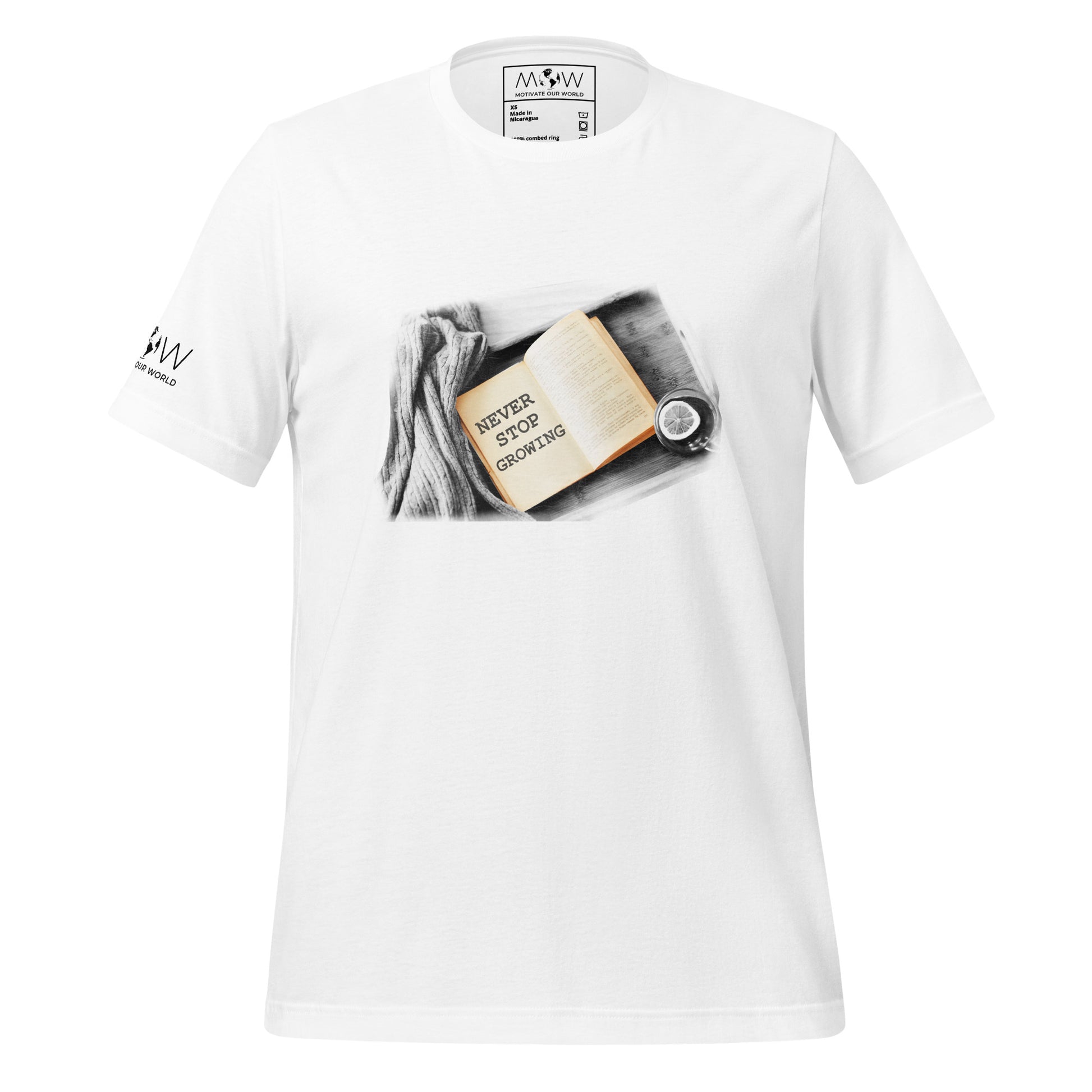 Never Stop Growing Men's Motivational White T-Shirt
