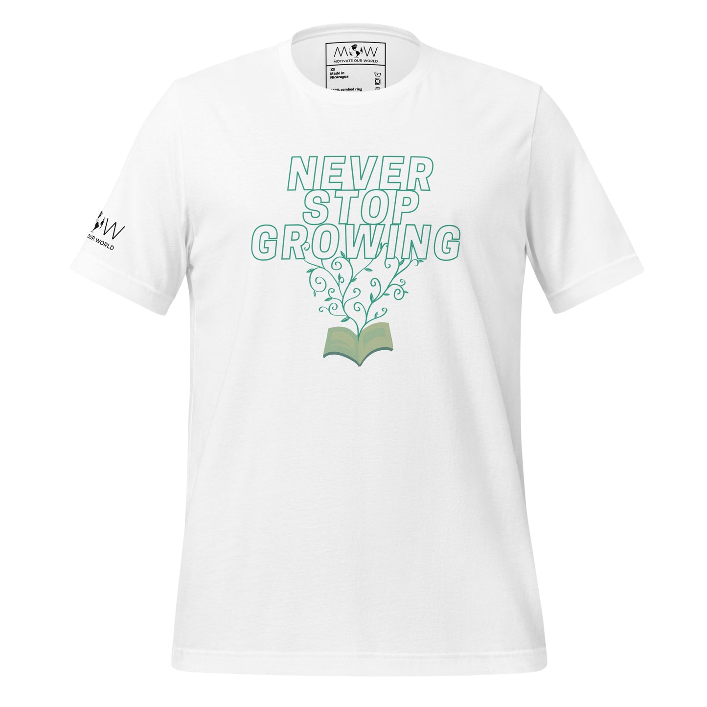 Never Stop Growing Men's Motivational White T-Shirt