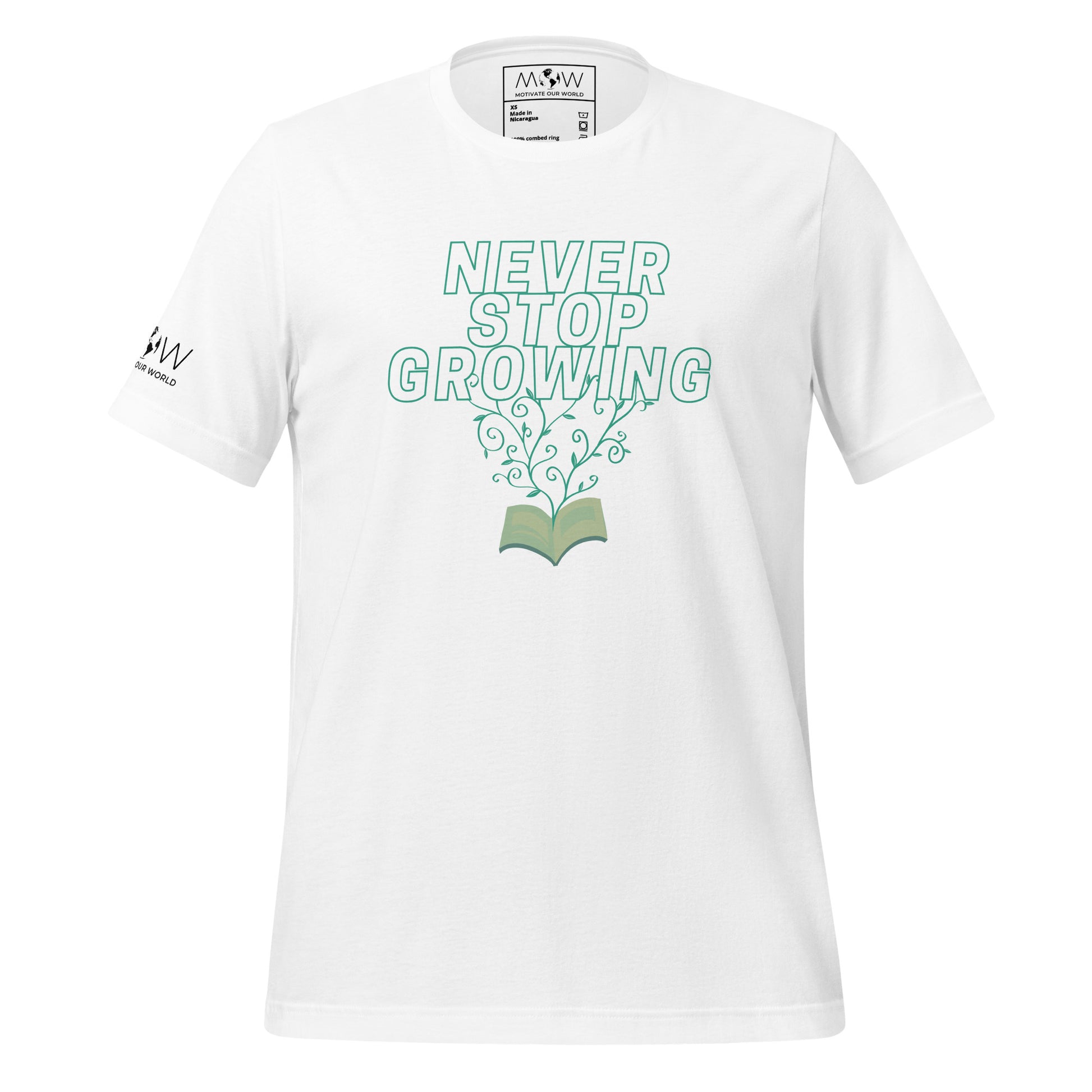 Never Stop Growing Men's Motivational White T-Shirt