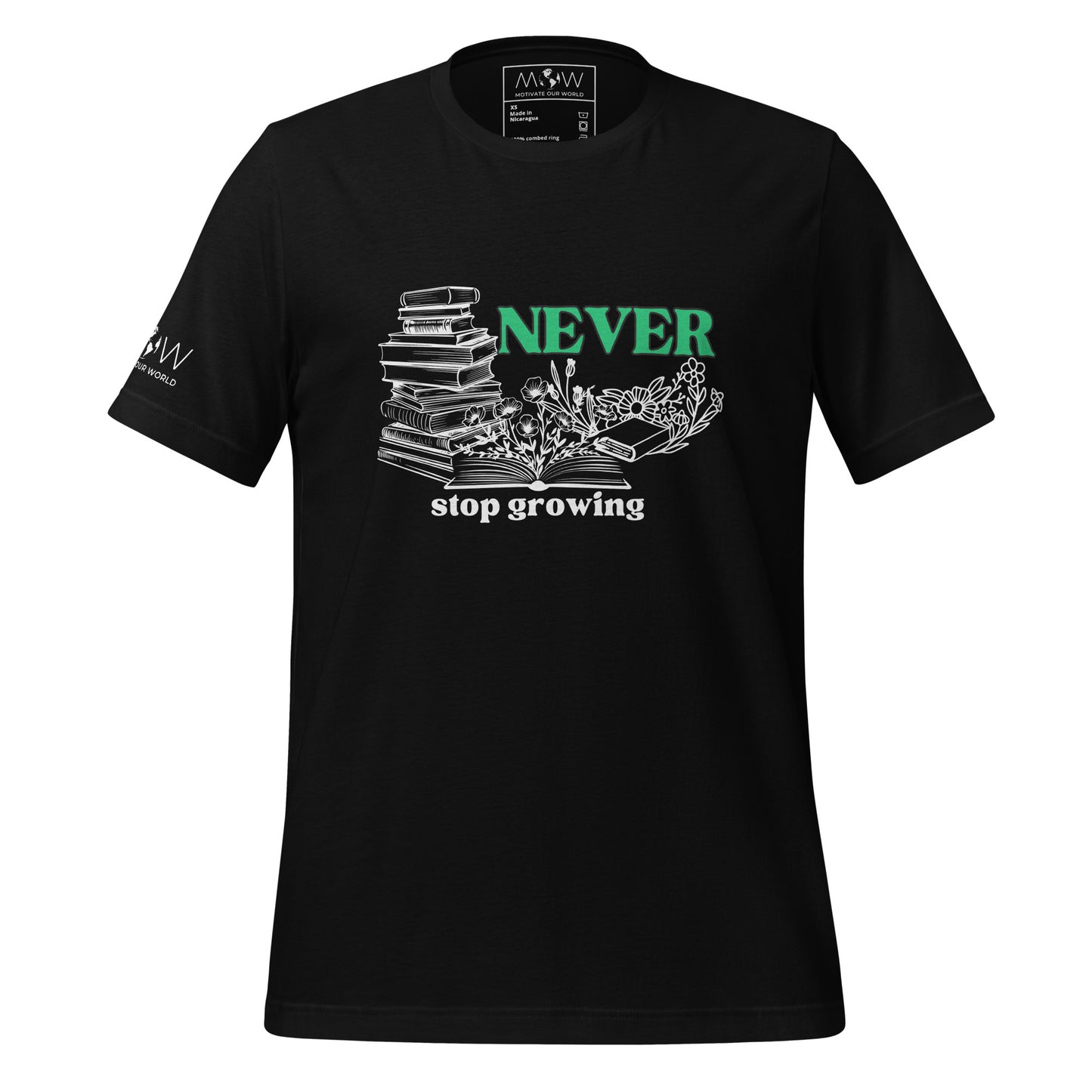 Never Stop Learning Men's Motivational Black T-Shirt