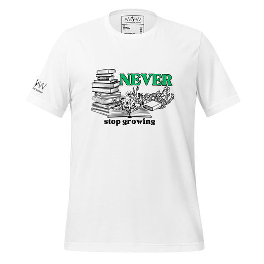 Never Stop Learning Men's Motivational White T-Shirt