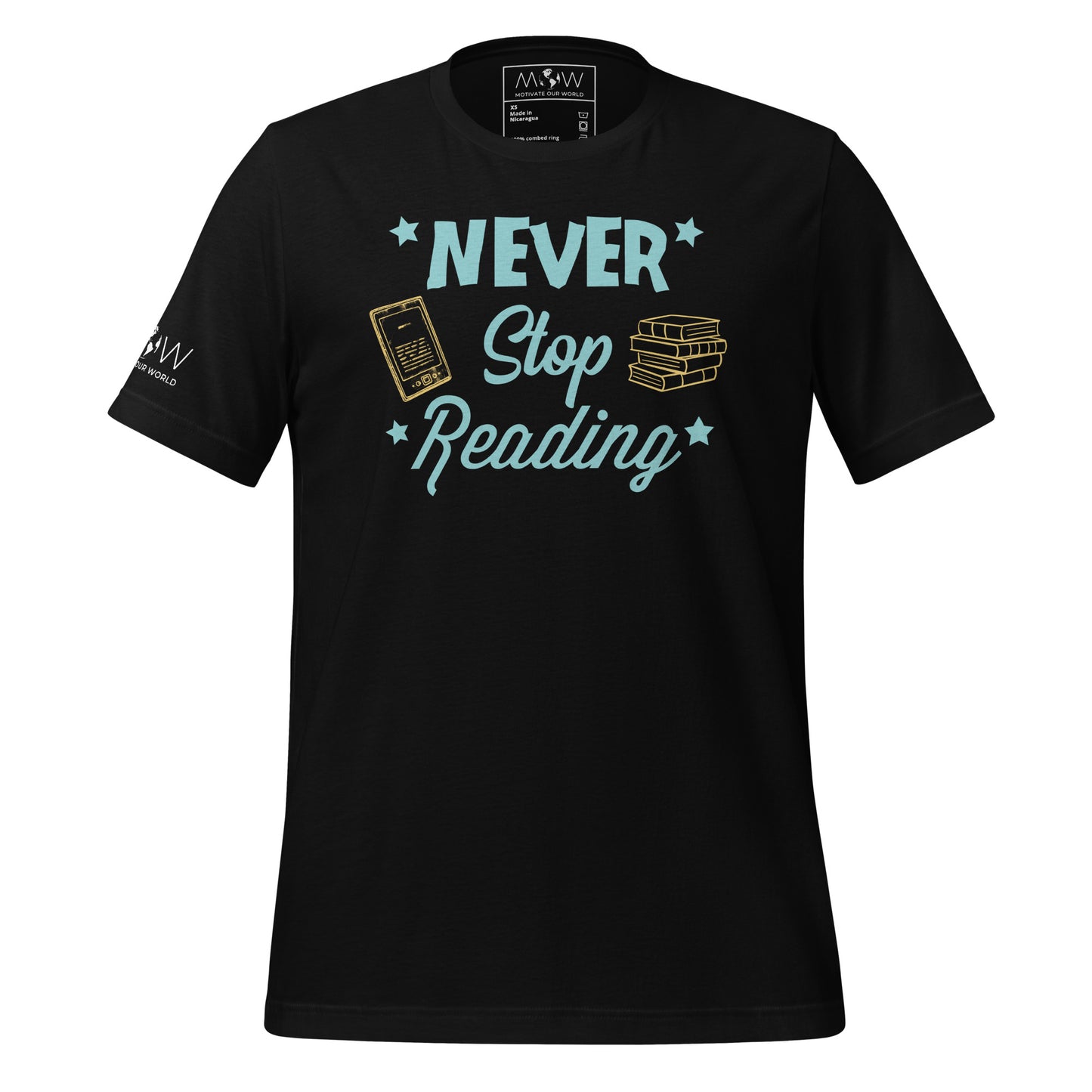 Never Stop Reading Black Motivational Men's T-Shirt