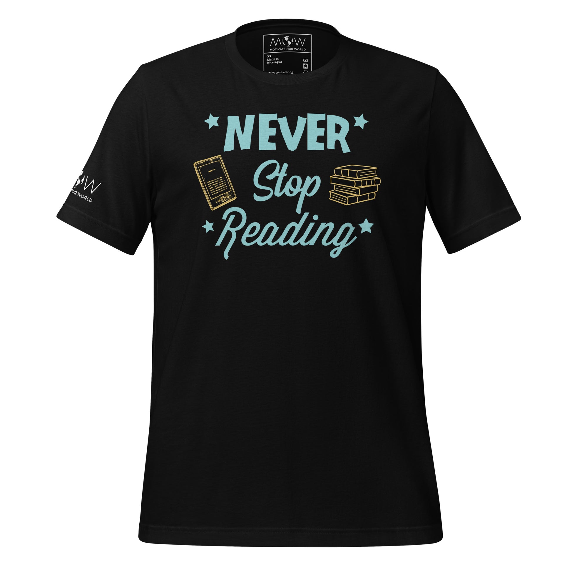 Never Stop Reading Black Motivational Men's T-Shirt