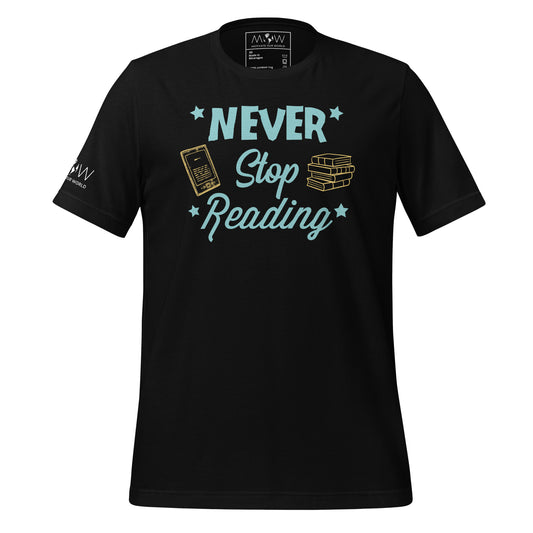 Never Stop Reading Black Motivational Men's T-Shirt