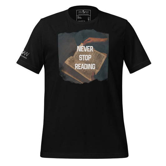 Never Stop Reading Books Black Motivational Men's T-Shirt