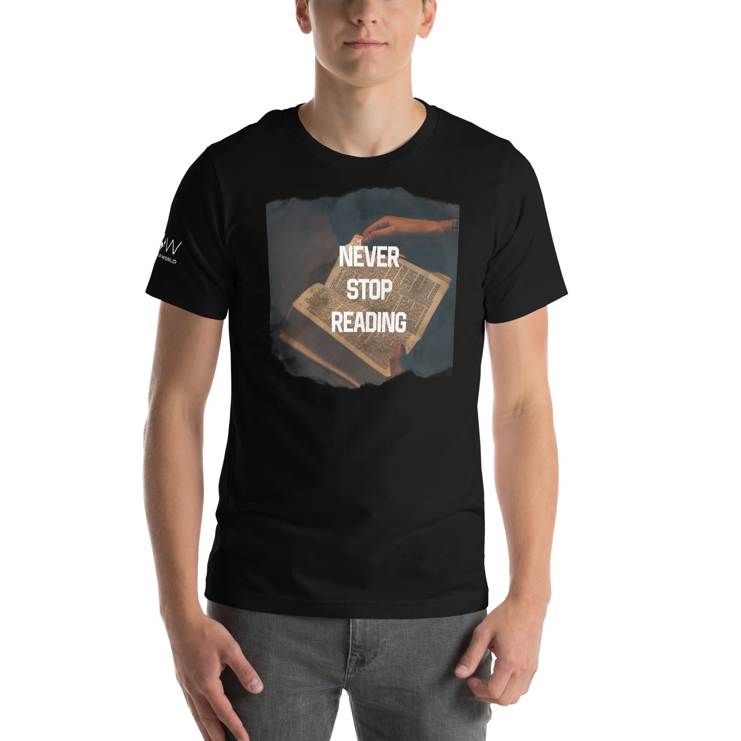 Never Stop Reading Books Black Motivational Men's T-Shirt