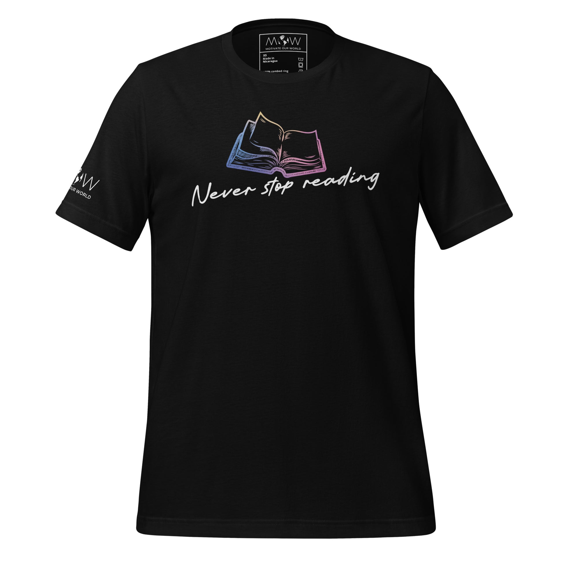 Never Stop Reading Pastel Gradient Book Lover Black Motivational Men's T-Shirt