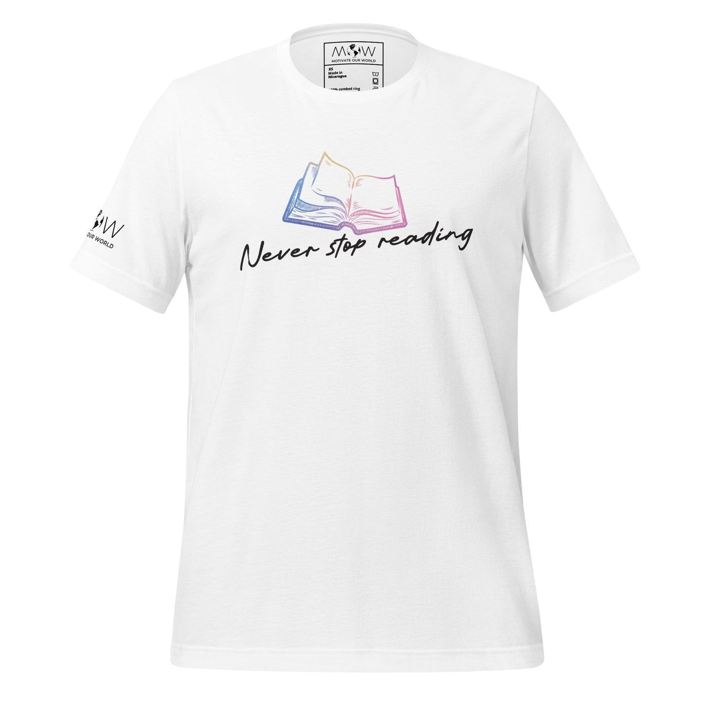 Never Stop Reading Pastel Gradient Book Lover White Motivational Men's T-Shirt