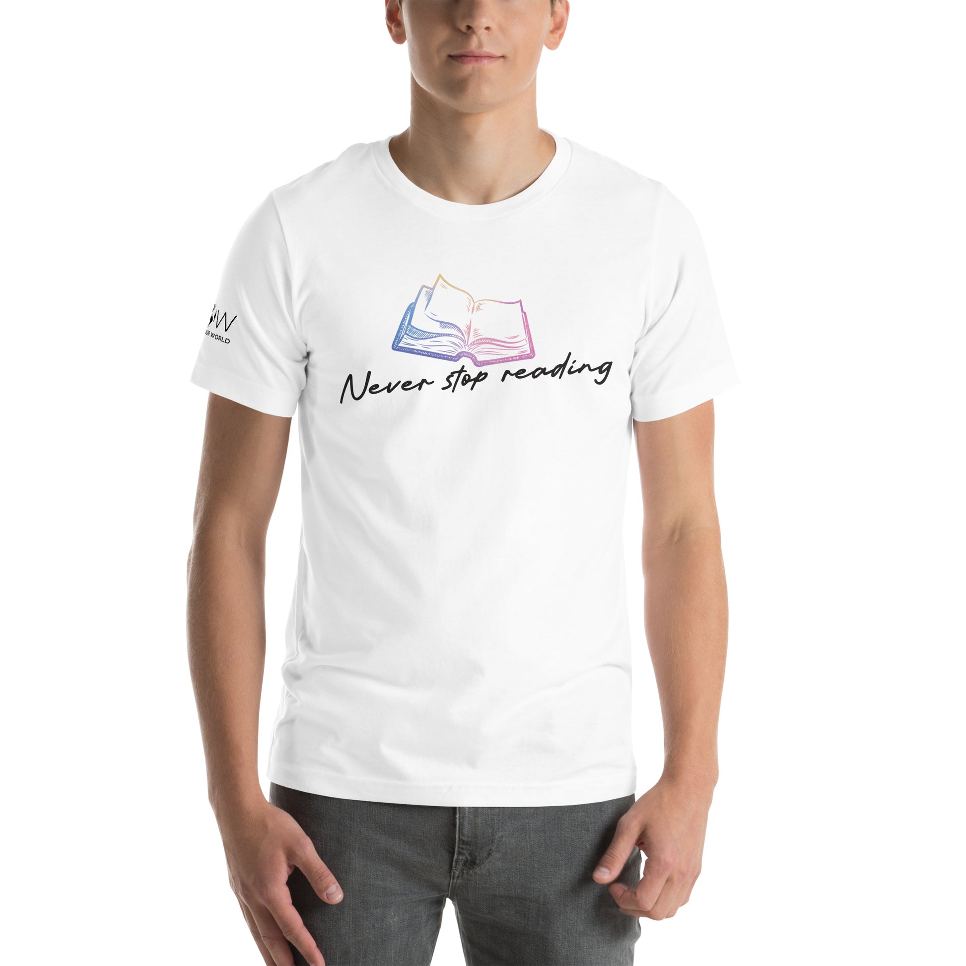 Never Stop Reading Pastel Gradient Book Lover White Motivational Men's T-Shirt