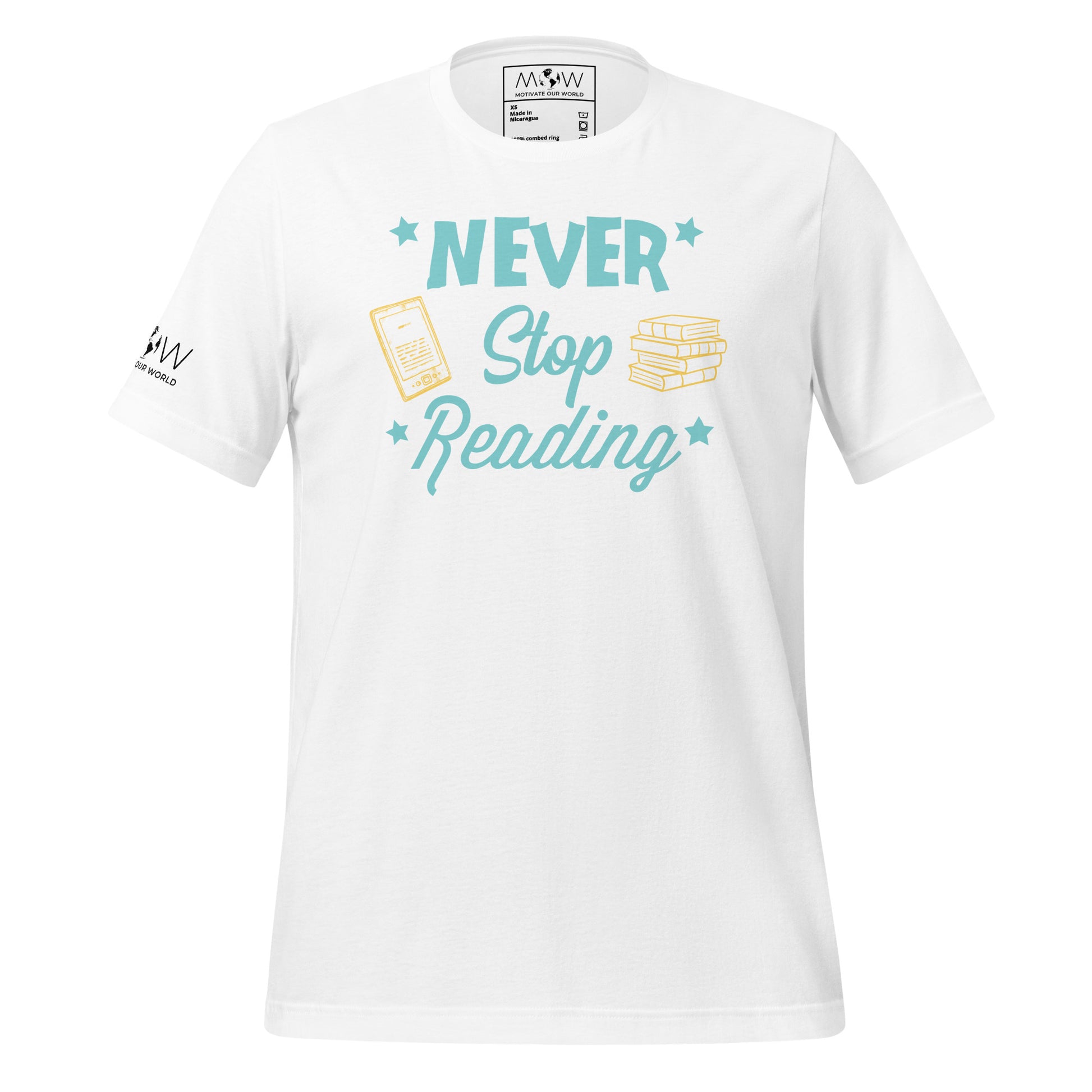 Never Stop Reading White Motivational Men's T-Shirt