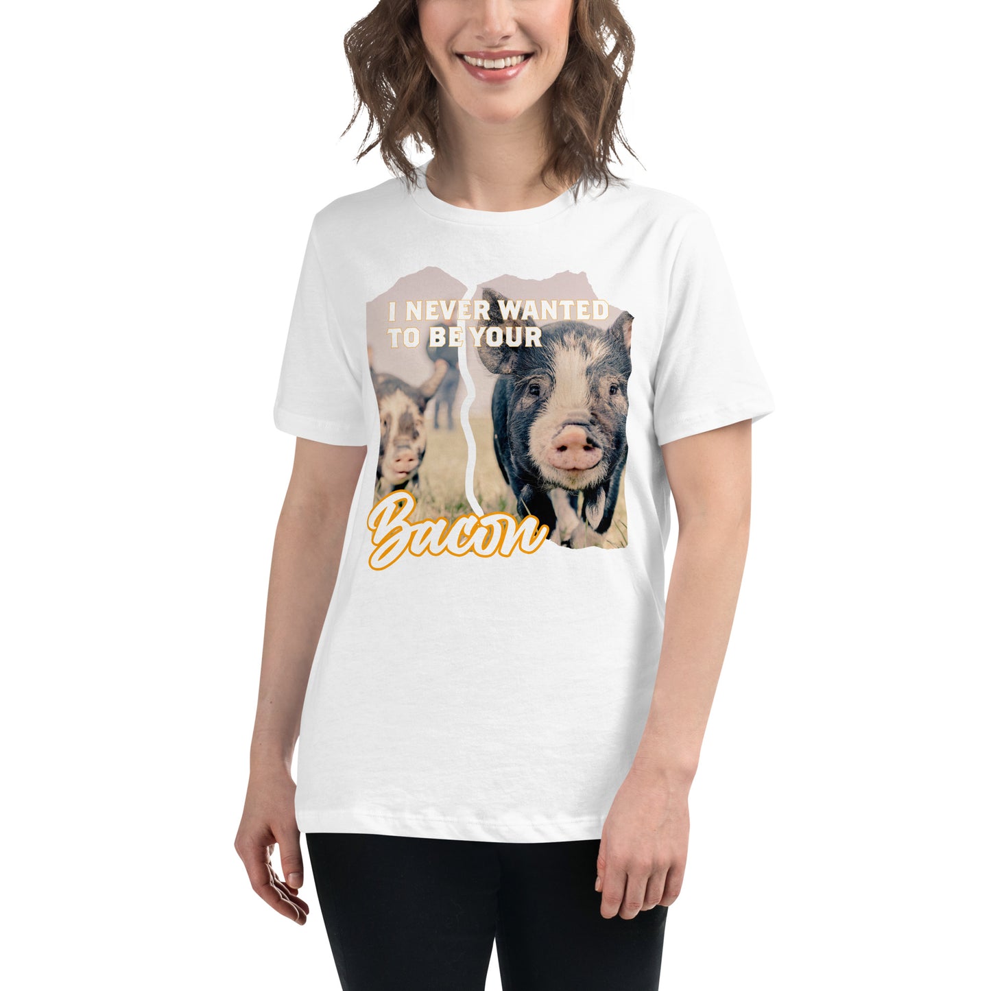 Never Wanted to Be Your Bacon White Motivational Women’s T-Shirt Lifestyle