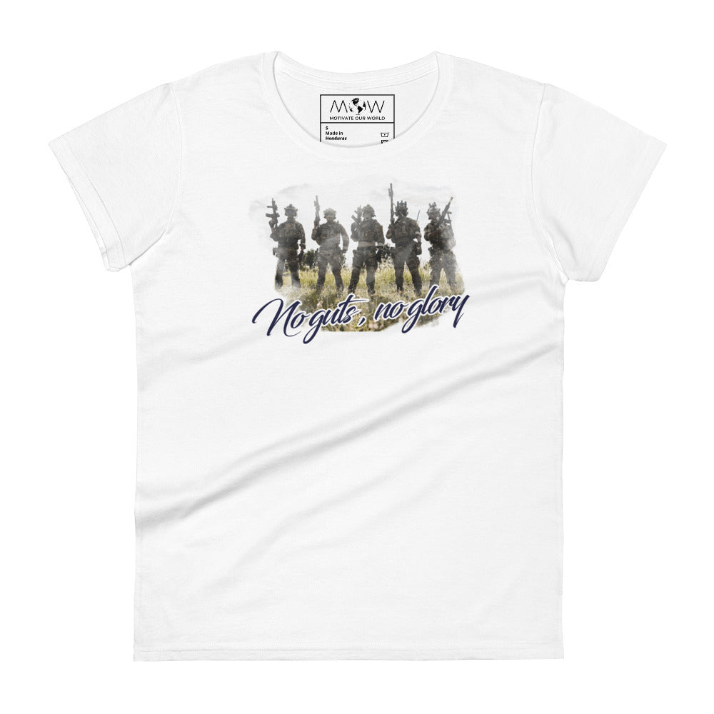 No Guts, No Glory IV Women’s Motivational White T-Shirt