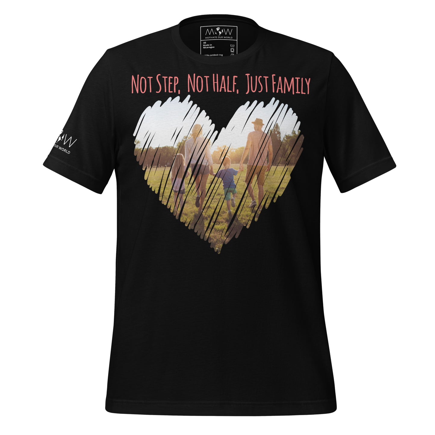 Not Step, Not Half, Just Family – Heart Edition Black Motivational Men's T-Shirt