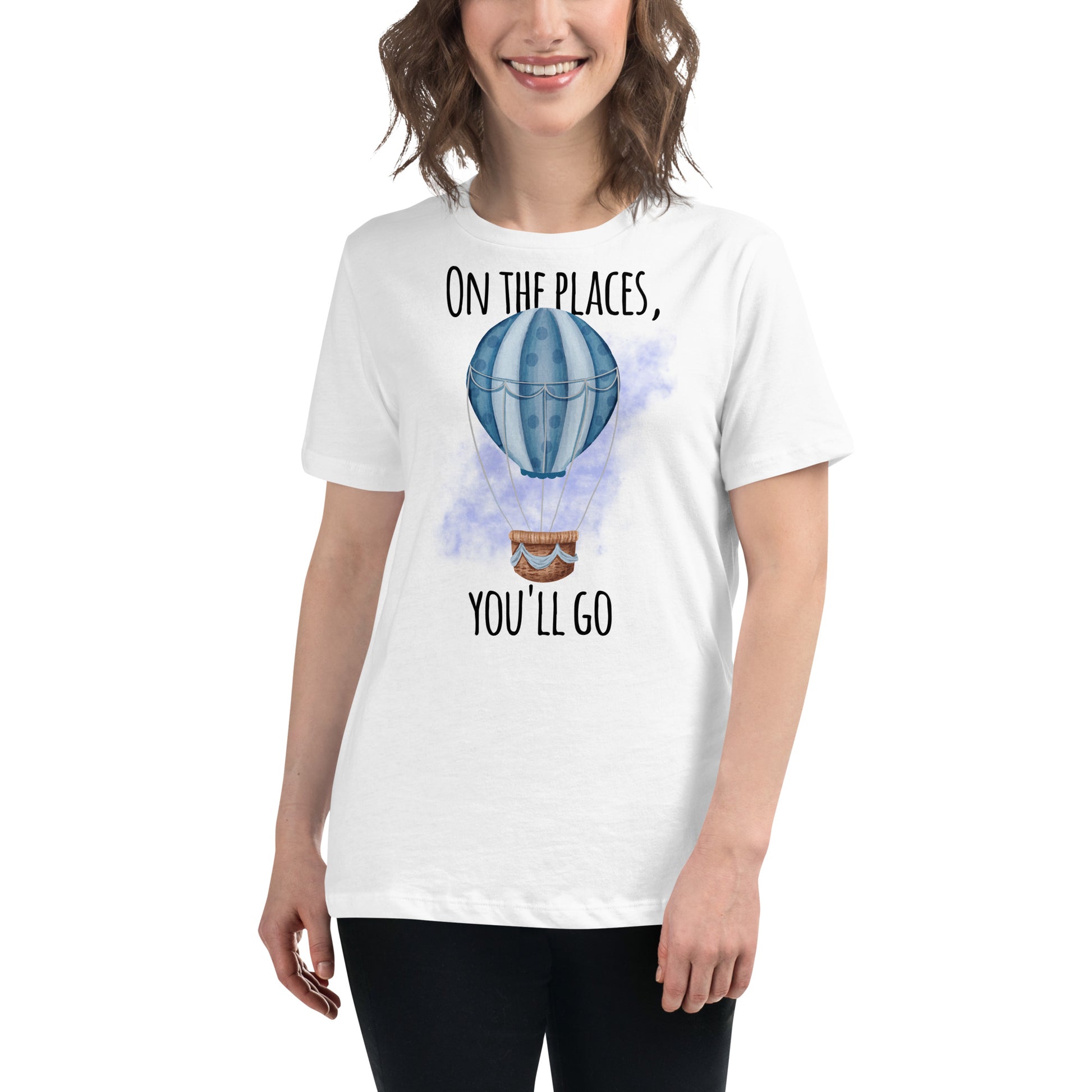 On The Places You’ll Go Balloon White Motivational Women’s T-Shirt Lifestyle