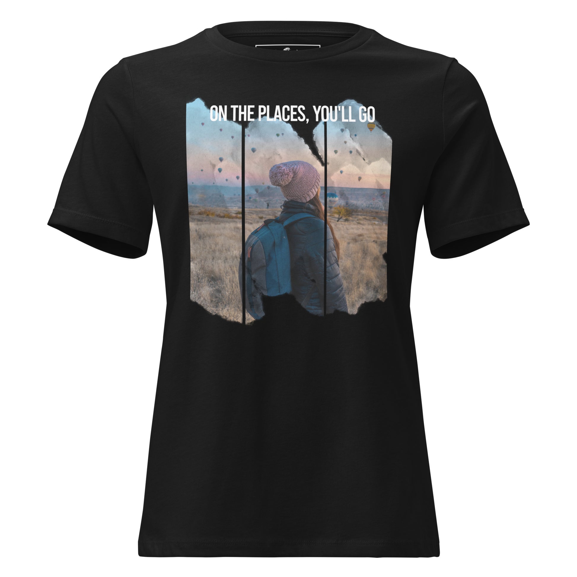 On The Places You’ll Go Hot Air Balloon View Black Motivational Women’s T-Shirt