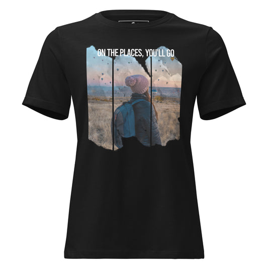 On The Places You’ll Go Hot Air Balloon View Black Motivational Women’s T-Shirt